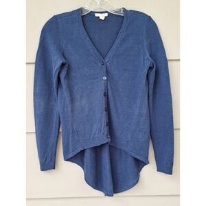 Eileen Fisher 100% Organic Linen Blue Hi-Low Cardigan Sweater Size S PP Petite